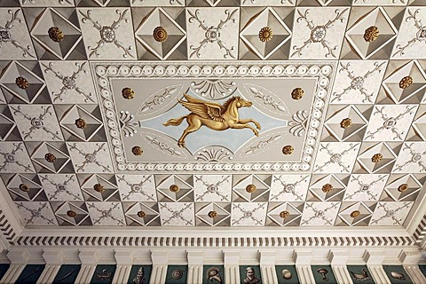 Ceiling fresco with a horse, Roemisches Haus building, park on the Ilm River, Weimar, Thuringia, Germany, Europe