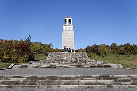 Turm der Freiheit tower, monument on Ettersberg mountain, Gedenkstaette Buchenwald memorial site, a former concentration camp in Weimar, Thuringia, Germany, Europe