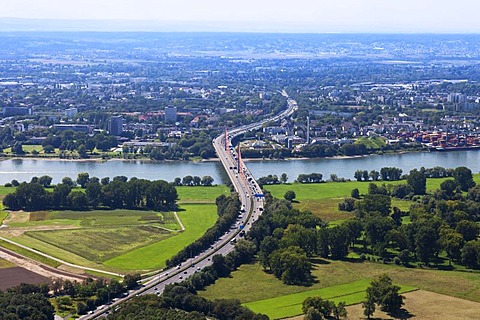 Aerial view, Bonn, highway bridge, Friedrich-Ebert Bridge, facing west, Rhine River, Rhineland, North Rhine-Westphalia, Germany, Europe