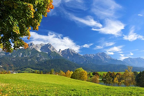 Steinernes Meer high karst plateau as seen from Saalfelden, Pinzgau region, Salzburger Land, Austria, Europe