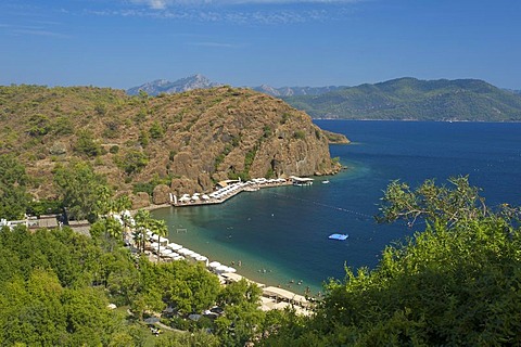 Private beach of the D-Hotel Maris in Marmaris, Turkish Aegean Coast, Turkey