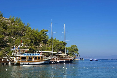 Excursion boats of the Hillside Club in Fethiye, Turkish Aegean Coast, Turkey