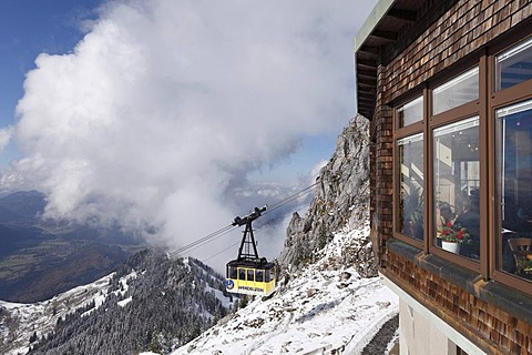 Weindelsteinhaus restaurant and cable car, Mt Wendelstein, Mangfall mountains, Upper Bavaria, Bavaria, Germany, Europe, PublicGround