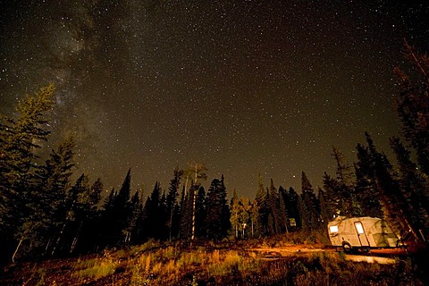 Starry sky and caravan in the Grand Canyon National Park, USA