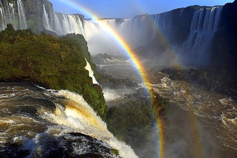 Iguacu or Iguazu Falls with a double rainbow, Brazilian side, UNESCO World Heritage Site, Iguacu National Park, Brazil, South America