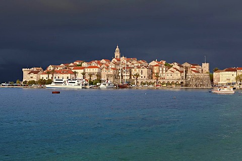 View of Korcula with approaching thunderstorm, central Dalmatia, Dalmatia, Adriatic coast, Croatia, Europe, PublicGround