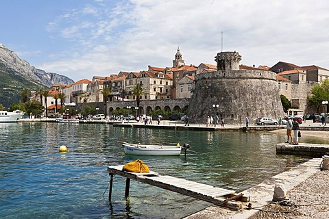 Port of Korcula with castle and city walls, central Dalmatia, Dalmatia, Adriatic coast, Croatia, Europe, PublicGround