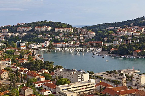 View over Dubrovnik and the port of Dubrovnik, Central Dalmatia, Dalmatia, Adriatic coast, Croatia, Europe, PublicGround