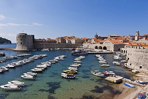 Boats in the harbour, old town of Dubrovnik, UNESCO World Heritage Site, central Dalmatia, Dalmatia, Adriatic coast, Croatia, Europe, PublicGround