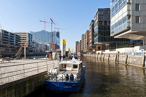 Modern residential and commercial buildings on the waterfront in Hamburg's HafenCity, Hamburg, Germany, Europe