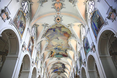 Interior view of the monastery church, Kloster Scheyern monastery, Abbey of the Bavarian Benedictine Congregation, Scheyern, Pfaffenhofen district, Bavaria, Germany, Europe