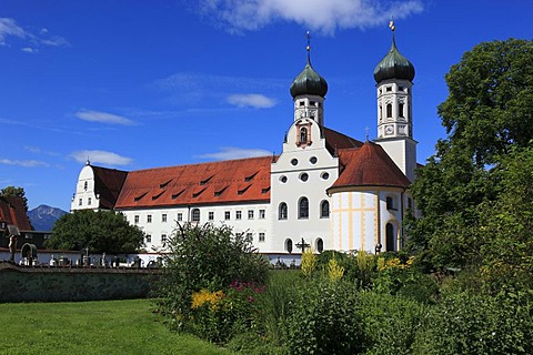 St Benedict monastery church and Kloster Benediktbeuren monastery, former Benedictine abbey, Bad Toelz-Wolfratshausen district, Bavaria, Germany, Europe