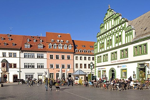 Marktplatz square with Weimar Stadthaus, right, Weimar, Thuringia, Germany, Europe, PublicGround