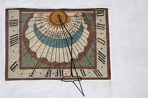 Sundial on a church wall, Blaubeuren, Baden-Wuerttemberg, Germany, Europe