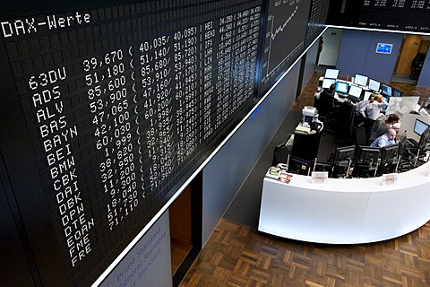 Trading floor of Frankfurter Wertpapierboerse, Frankfurt Stock Exchange, Deutsche Boerse AG, Frankfurt am Main, Hesse, Germany, Europe