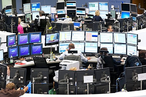 Trading floor of Frankfurter Wertpapierboerse, Frankfurt Stock Exchange, Deutsche Boerse AG, Frankfurt am Main, Hesse, Germany, Europe