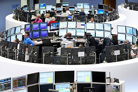 Trading floor of Frankfurter Wertpapierboerse, Frankfurt Stock Exchange, Deutsche Boerse AG, Frankfurt am Main, Hesse, Germany, Europe