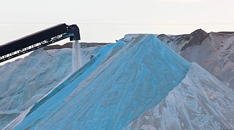 Rock salt mined from an underground mine is piled up at the Detroit Salt Company, the salt is used mainly for high de-icing, Detroit, Michigan, USA