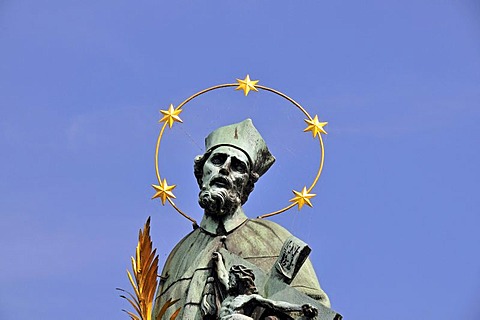 Statue of St. John of Nepomuk, Charles Bridge on the Vltava River, a UNESCO World Heritage site, Prague, Czech Republic, Europe, PublicGround