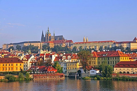 Vltava river, Prague Castle, Hradcany, Prague, Bohemia, Czech Republic, Europe, PublicGround