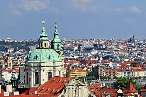 Panoramic view across the historic centre of Prague, UNESCO World Heritage site, with St Nicholas Cathedral, Prague, Bohemia, Czech Republic, Europe, PublicGround