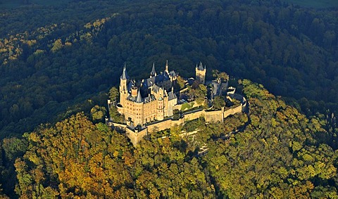 Aerial view, Burg Hohenzollern Castle, Hechingen, Swabian Alp, Baden-Wuerttemberg, Germany, Europe