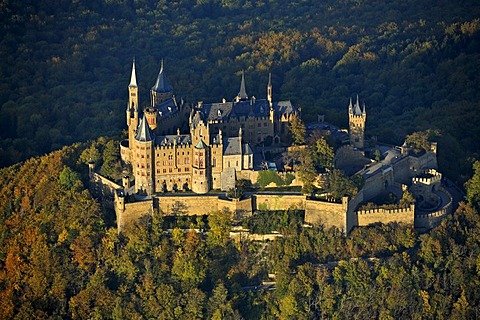 Aerial view, Burg Hohenzollern Castle, Hechingen, Swabian Alp, Baden-Wuerttemberg, Germany, Europe