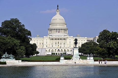 Reflecting Pool, east view, United States Capitol, Capitol Hill, Washington DC, District of Columbia, United States of America, USA, PublicGround