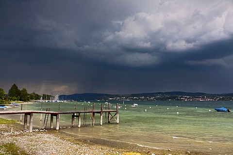 Storm cloud over Lake Constance with a view towards Ueberlingen, Dingelsdorf, Konstanz district, Baden-Wuerttemberg, Germany, Europe, PublicGround