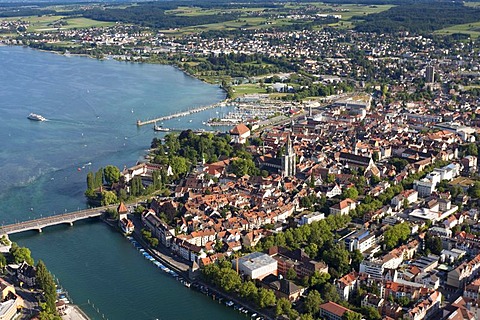 Aerial view, historic town centre of Constance with the Constance Hopper, Lake Constance, Konstanz district, Baden-Wuerttemberg, Germany, Europe