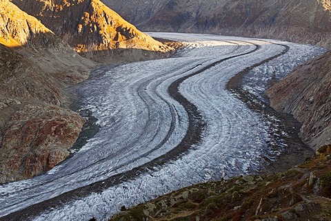 Glacial path of Aletsch Glacier, seen from Moosfluh, Canton of Valais, Switzerland, Europe, PublicGround