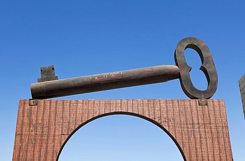 A key, symbol of the Palestinian right of return, at the entrance of the Aida refugee camp in Bethlehem, Palestine, West Bank, Western Asia