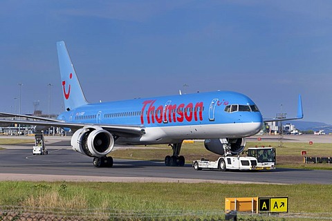 A Thomson fly.com airplane at Manchester airport, England, United Kingdom, Europe