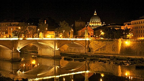 Ponte Vittorio Emmanuel II bridge, river Tibre, at night, Vatican, Rome, Italy, Europe