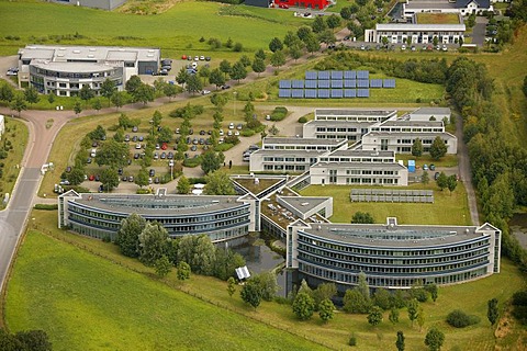 Aerial view, IWG Innovationszentrum Wiesenbusch, innovation centre, Pilkington Deutschland, Glashuette Gladbeck glassworks, Gladbeck, Ruhr Area, North Rhine-Westphalia, Germany