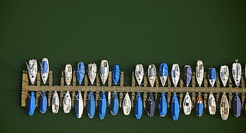 Aerial view, pier for sailboats, Bigge, near Attendorn, Sauerland, North Rhine-Westphalia, Germany, Europe