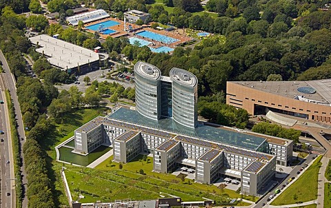 Aerial view, EON headquarters in Essen, Ruhr area, North Rhine-Westphalia, Germany, Europe