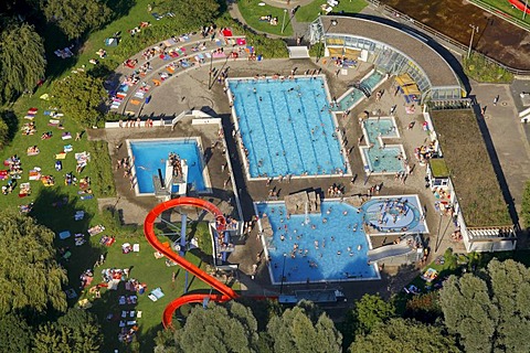 Aerial view, public swimming pool, Herdecke, North Rhine-Westphalia, Germany, Europe