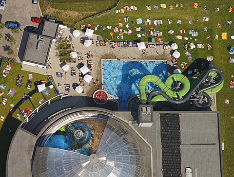 Aerial view, outdoor swimming pool, Oberhausen, North Rhine-Westphalia, Germany, Europe