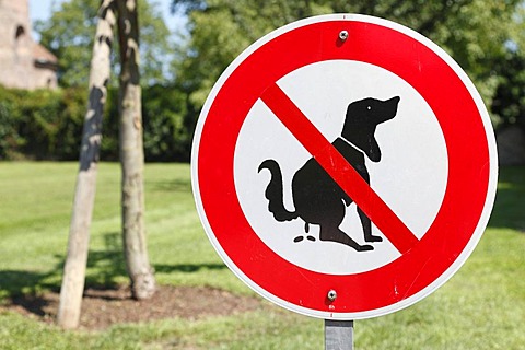 Dog waste prohibition sign, Rheinmuenster, Baden-Wuerttemberg, Germany, Europe