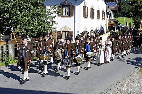 Drummers of the mountain riflemen companie, Gotzinger Trommel, 50 years re-establishment festival, Neukirchen, Weyarn, Upper Bavaria, Bavaria, Germany, Europe