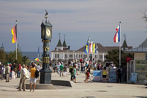 Art Nouveau clock on the promenade, pier, seaside resort of Ahlbeck, Usedom Island, Mecklenburg-Western Pomerania, Germany, Europe, PublicGround