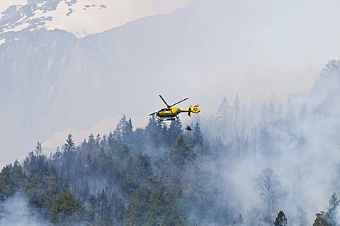 Forest fire in the Karwendel Range near Innsbruck, Tyrol, Austria