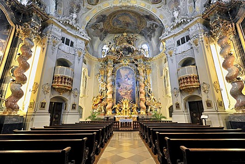 Interior view of Ursulinenkirche Church, built in 1741, last joint project of the Asam brothers, Straubing, Bavaria, Germany, Europe