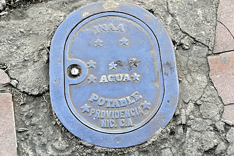 Agua Potable, drinking water connection, manhole, Leon, Nicaragua, Central America