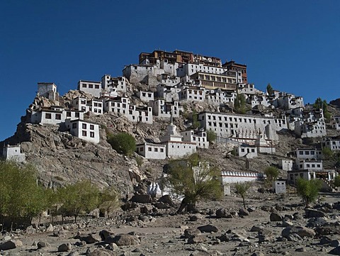 Thikse Gompa, huge monastery situated on a hill south of Leh, overlooking the Indus valley, Leh, Jammu and Kashmir, India, Asia