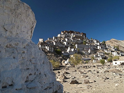 Thikse Gompa, huge monastery situated on a hill south of Leh, overlooking the Indus valley, Jammu and Kashmir, India, Asia