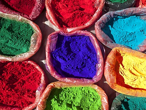 Color powder, for sale at a market for religious rituals at the festival of Divalion, Kathmandu, Nepal, South Asia