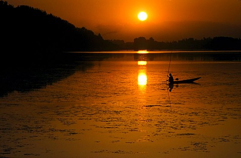 Sunset over Dal Lake, Srinagar, Jammu and Kashmir, India, Asia