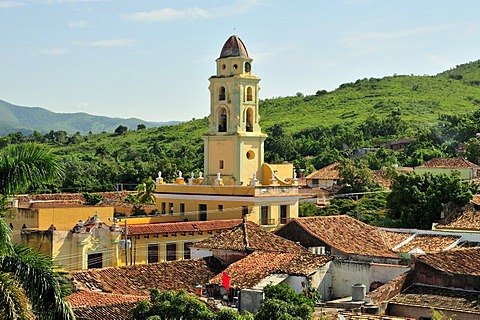 Overlooking the historic city centre of Trinidad with the Church of Ermita Nuestra Senora de la Candelaria de la Popa, Trinidad, Cuba, Caribbean